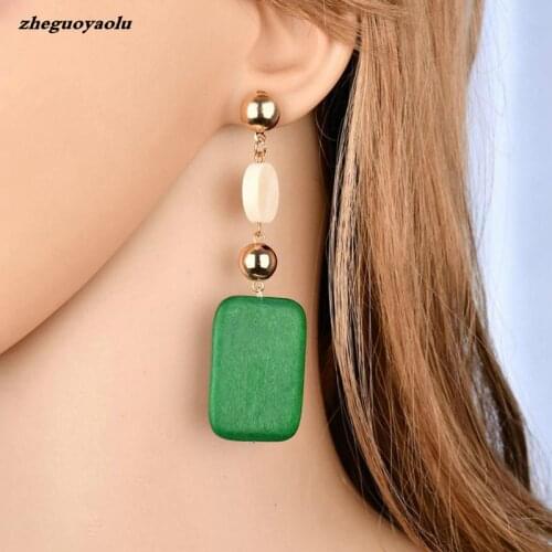 New Retro Geometric Wooden Earrings, Simple Temperament Long Metal Link Wood Pendant Personality Earrings Long Earrings Brincos