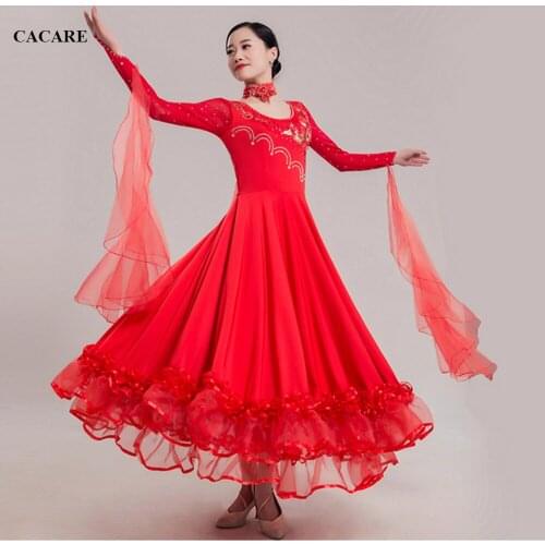Ballroom Waltz Dresses Dance Competition Dresses Ballroom Dress Standard Customized Size D0454 Long Sleeve 6 Colors Big Hem