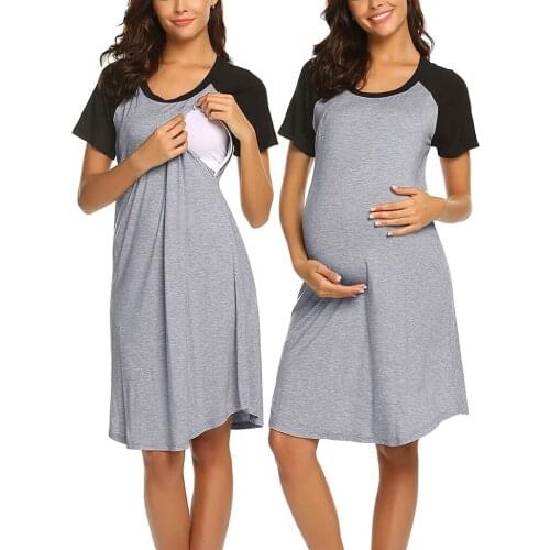 Maternity Breastfeeding Dresses Women Short Sleeve Striped Mothers Nursing Dress Robe Grossesse Props Pregnancy Nightdress 2020