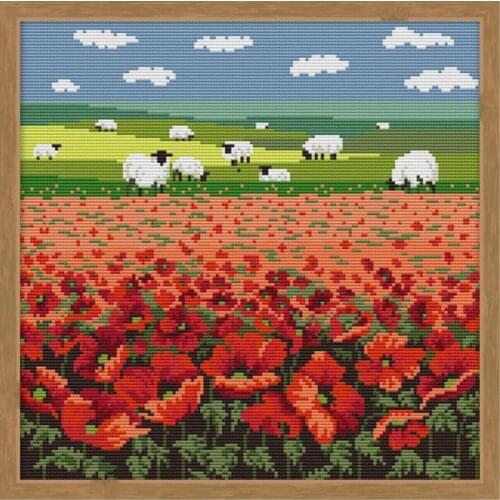 Poppy flower and sheep cross stitch kit 11CT 14CT printed cloth white cloth embroidery handmade DIY needlework decorative painti