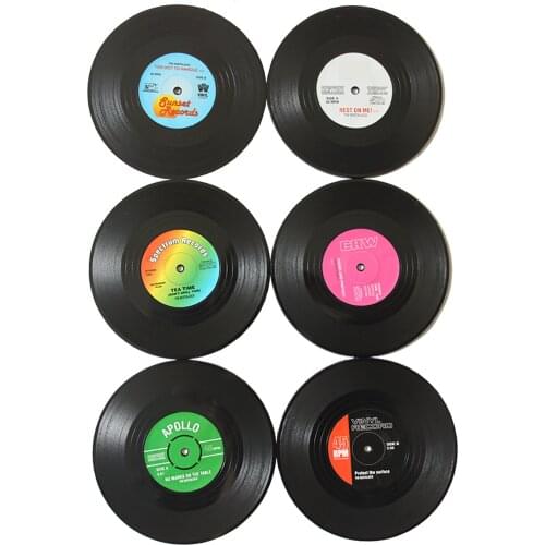 Durable Retro Vinyl Coasters Round Disk Plastic Coaster Nonslip Record Cup Mat Decoration For Bar Kitchen