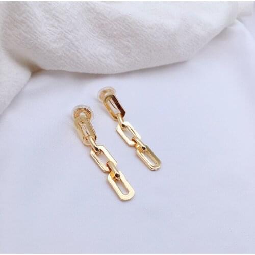 Simple Ear Cip Without Pierced Earrings Female Metallic Cold Wind Suitable for Round Face Long Chain Earrings