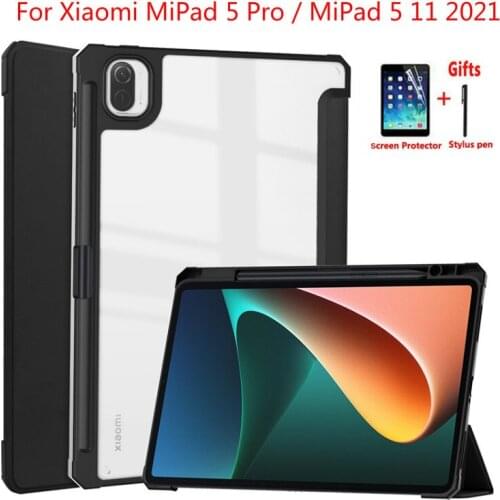 Shockproof Case For Xiaomi MiPad 5 /MiPad 5 Pro 11 2021 Tablet Cover Clear Transparent Soft TPU Back Stand Shell With Pen Holder