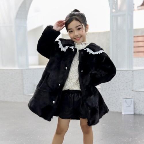NEW real genuine natural kids mink fur coat child fashion Big lapel jacket girls outwear warm winter