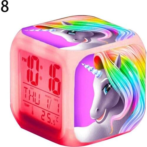 Cute Colorful Cartoon Unicorn Alarm Clocks LED Light Alarm Clock Boys Girls Alarm Clock Toys Bluetooth Portable Plastic DC