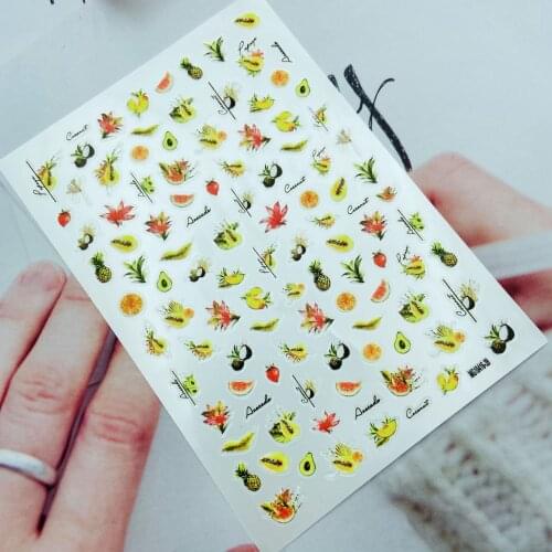 3d DIY Japanese Style Fashion Hot Selling Nail Stickers Thin Traceless Back Glue Adhesive Stick Figure Fruits Dry Nail Decals