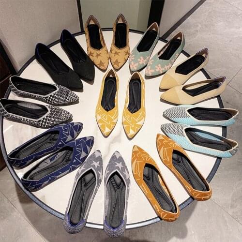 Spring Summer Women Flat Shoes Vogue OL Comfortable Breathable Knit Casual Princess Shoes Lady Slip-on Work Loafers 10 Colors