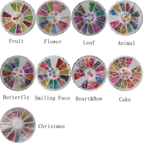 1pc Retail Fruit Flower Animal Butterfly Cakes Polymer Clay Slices Wheel Decoration in wheel Shiny Nail Decoration