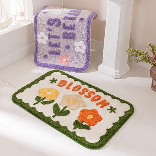 Bathroom Door Entrance Mat Flower Bath Rug Bathroom Non-Slip Mat Toilet Door Mat Entrance Door Absorbent Mat Anti-slip Door Mat