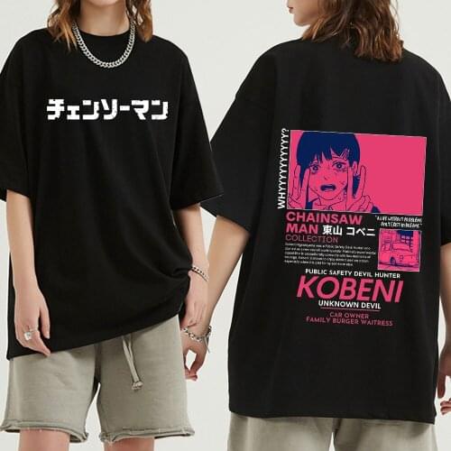 Vintage T Shirt Chainsaw Man Anime Clothes Kobeni Double Sided T-shirts 2021 Summer Fashion Tshirt Short Sleeve Tee Shirt Tops