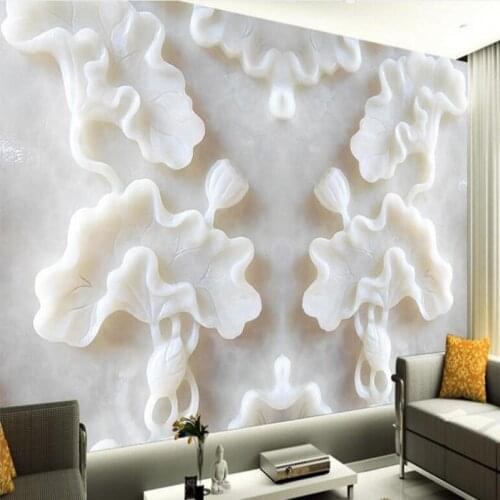 Wellyu Custom large frescoes white jade carving lotus TV background wall non - woven wallpaper papel de parede para quarto