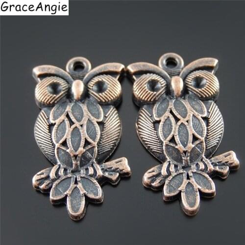 Wholesale (10 pieces) Antique Copper Tone Alloy Owl Charms Necklace Pendant Cute Animal Jewelry Findings 28*16*2mm AU32074