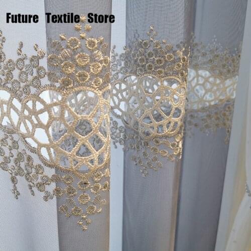 New Modern Luxury Bird Nest Hollow Embroidery Yarn Curtain for Living Room Bedroom Study Blue Tulle Curtain Finished Voile