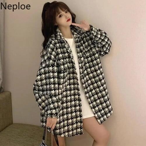 Neploe Jacket Women Korean Fashion Plaid Wool Coat 2021 Ropa De Mujer Oversized Outwear Streetwear Loose Casual Vintage Tops
