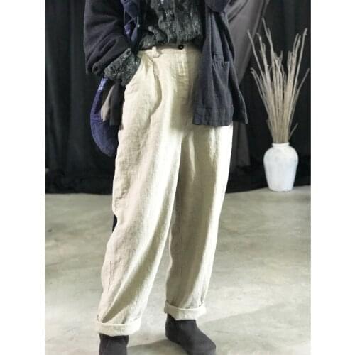 Women Spring Autumn Linen Pants Ladies Elastic Waist Harem Pants Female Vintage Flax Trousers 2021