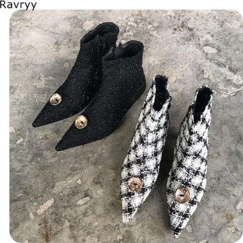 Elegant Woman Ankle Booties black white grid mixed color women Short Boot pointed toe Fashion Female Shoe 2019 Autumn Outfit