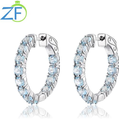 GZ ZONGFA High Quality Classic Natural Blue Topaz Gem Handmade Custom Hoop Earrings 925 Sterling Silver Earrings