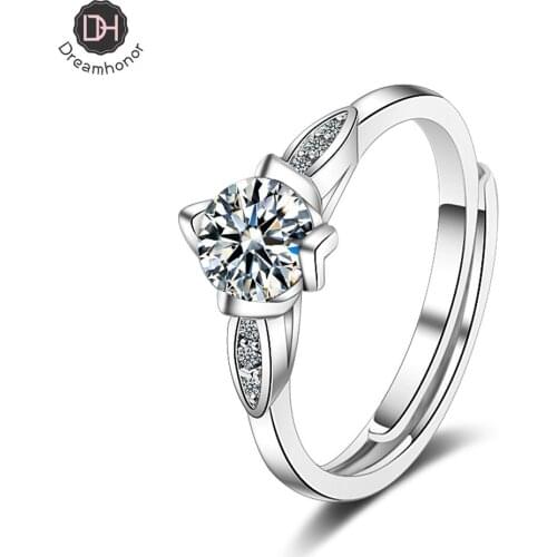 Luxury Female Small Round Stone Ring Real 925 Sterling Silver Engagement Ring Crystal Solitaire Wedding Rings For Women