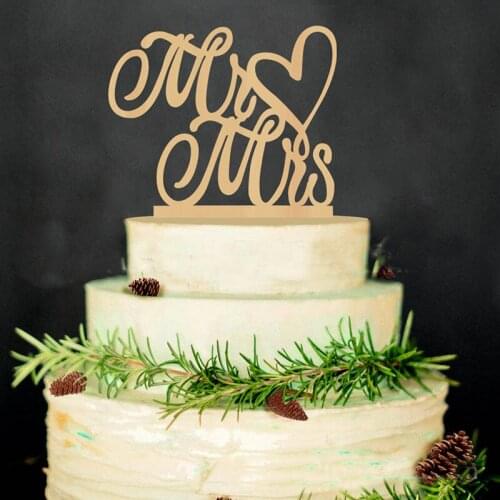 1pcs Wooden Wedding Cake Supplies English Letters heart Shaped Wedding Cakes Topper