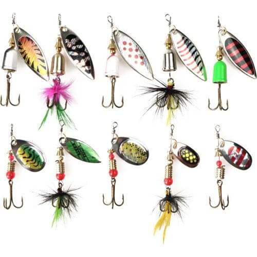 10pcs/lot Metal Fishing Lure Sequins Spinner Spoon Baits Feather Fishhook Tackle Simulation Bait Rotating Metal Sequin Bait