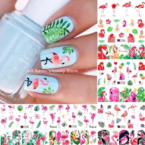 12PCS/lot water transfer nail art sticker decals for nails decoration accessoires manicure tools beauty flamingo design