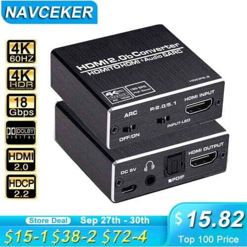 2020 18Gbps HDMI 2.0 Audio Extractor 4K 60Hz HDMI to RCA L/R Adapter HDR HDMI Audio Converter 4K HDMI to Optical TOSLINK SPDIF
