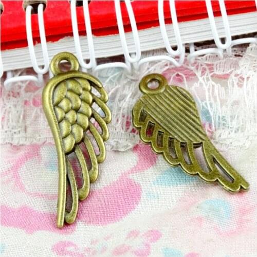 40pcs/lot 13*33.5mm Antique Bronze Color Angel Wings Charms Pendants Jewelry Wings Charms