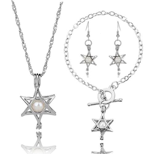 8pcs Style HENGSHENG Cage Pendant Necklace Hook Cage Earrings Ethnic Charm Bracelet Cage Locket Jewelry Set