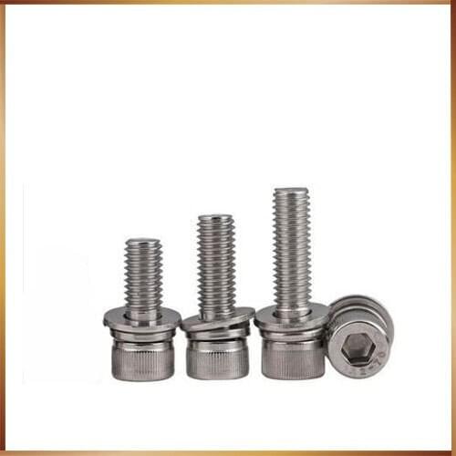 Free shipping 100 pcs M3 12mm M3*12mm 304 Stainless Steel Inner Hex Bolt Hexagon Socket Lock Washer Sems Assembly Screw