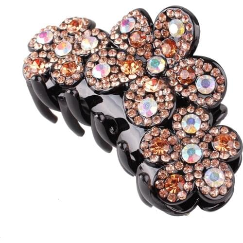 Shiny Rhinestone Flower Hair Claws Headwear Women Ponytail Crystal Bow Hair Pins Ladies Female Festival Headdress