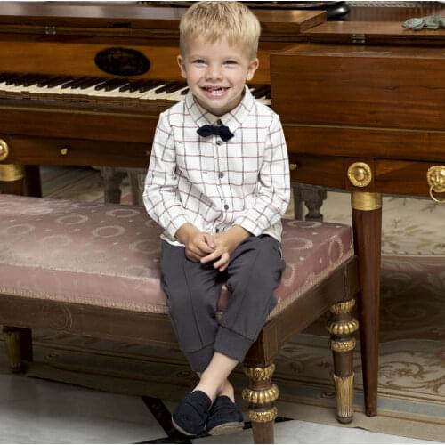 DB18669 dave bella autumn fashion baby boys removable bow plaid print shirts infant toddler tops children high quality clothes