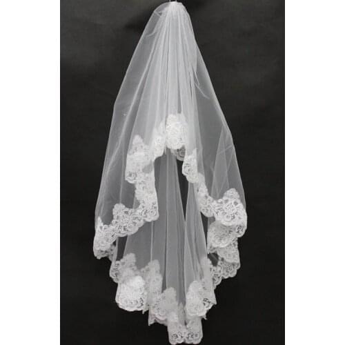 Elegant Elbow Length Tulle Wedding Bridal Veil One Layer Applique Lace Wedding Veils Cheap formal dress