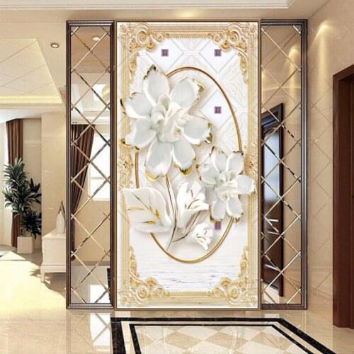 European 3D three dimensional relief Lily wallpaper corridor porch mural background wall living room extended vertical version