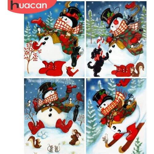 HUACAN Paint By Number Cartoon Drawing On Canvas HandPainted Art Christmas Gift DIY Pictures By Number Snowman Kits Home Decor