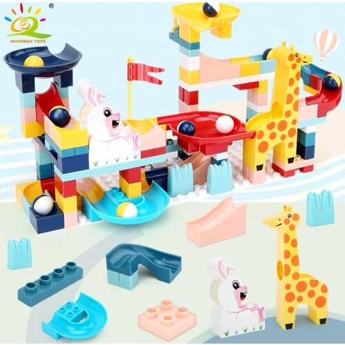 HUIQIBAO 152CS Marble Run Race Track Slide DIY Building Blocks City Set Big Size Baseplate Funnel Bricks Educational Toys Kid