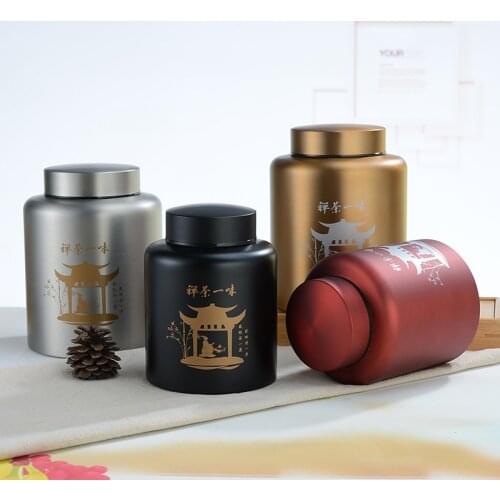 Black Tea Pu'er Tea Packaging Container Metal Tea Sealed Tin Round Storage Stainless Steel Tea Jar