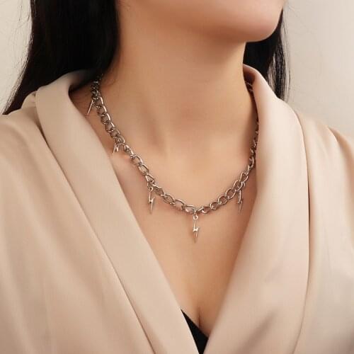 Kpop Egirl Vintage Goth Multiple Lightning Pendant Thick Chain Short Necklace For Women BFF Punk Halloween Aesthetic Jewelry