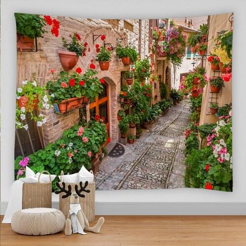 Beautiful Architecture Flower Path Print Wall Hippie Tapestry Polyester Fabric Decor Wall Rug Carpets Hanging Big Couch Blanket