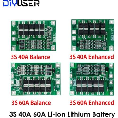 3S 40A 60A Li-ion Lithium Battery 18650 Charger BMS Protection Board with Balance For Drill Motor 12.6V 13.6V Lipo Cell Module