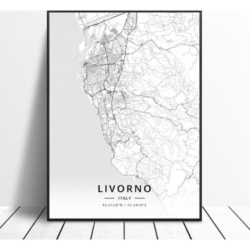 Livorno Prato Milan Pisa Modena Genoa Italy Map Canvas Art Poster