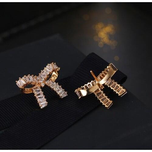 Fashion Accessories 2018 Beagloer Luxury Bow Stud Earrings Rose Gold Color Brilliant Cut Cubic Zircon Earrings Brincos Jewelry