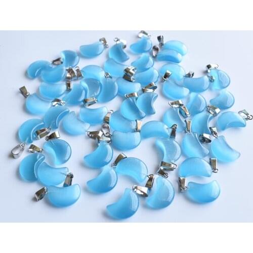 Fashion good quality Synthetic cats eye stone blue moon shape pendants for jewelry making Wholesale 50pcs/lot free shipping