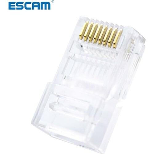 ESCAM Cat5 Cat5e RJ45 Network Connector 8P8C Modular Ethernet Cable Head Plug Gold Plated Crimp Network RJ45 Connector Crystal