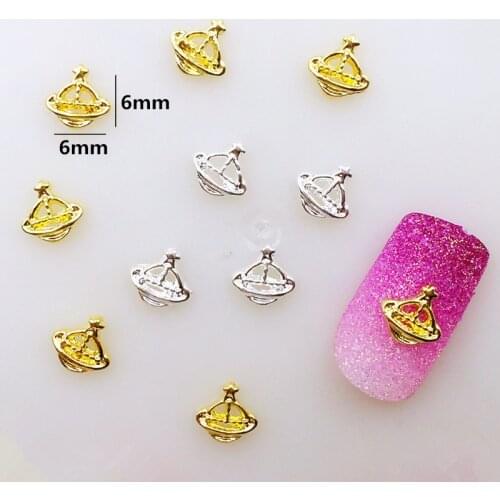50pcs/pack Japan Korea Alloy Nail Art 3D Gold Silver Planet Star Metal Accessories Decoration for Phototherapy Nail Sticker DIY