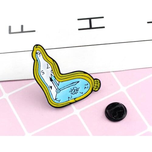 2019 new Cartoon Distorted Clock Enamel Brooch Fairy Tale Alice Deformation Clock Cowboy Shirt Pin Jewelry fashion accessories