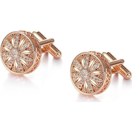 WEIMANJINGDIAN Brand New Arrival Round Flower Cubic Zirconia CZ Crystal Cuff Links for Men in White / Rose Gold Colors