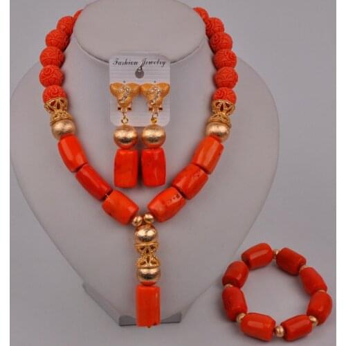 Orange Nigeria Coral Beads African Wedding Beads Coral Necklace Bridal Jewelry Sets 2-17-A2