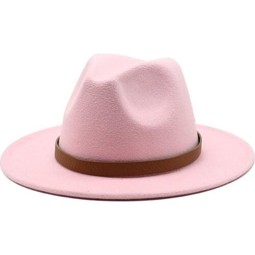 Autumn Winter Sun Hat Women Men Fedora Hat Classical Wide Brim Felt Floppy Cloche Cap Chapeau white/black Imitation Wool Cap