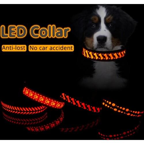 Luminous Pattern Collar for Dogs Cool USB Charging LED dog Collar Anti-lost Necklace Funny Pet Products