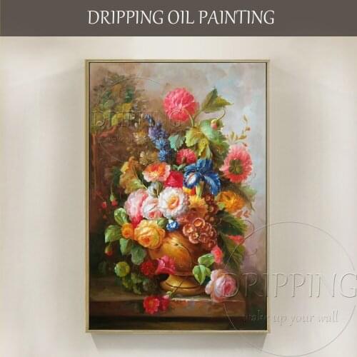 Excellent Artist Hand-painted High Quality Luxury Vase Flower Oil Painting Traditional Chinese Style Flower in Vase Oil Painting